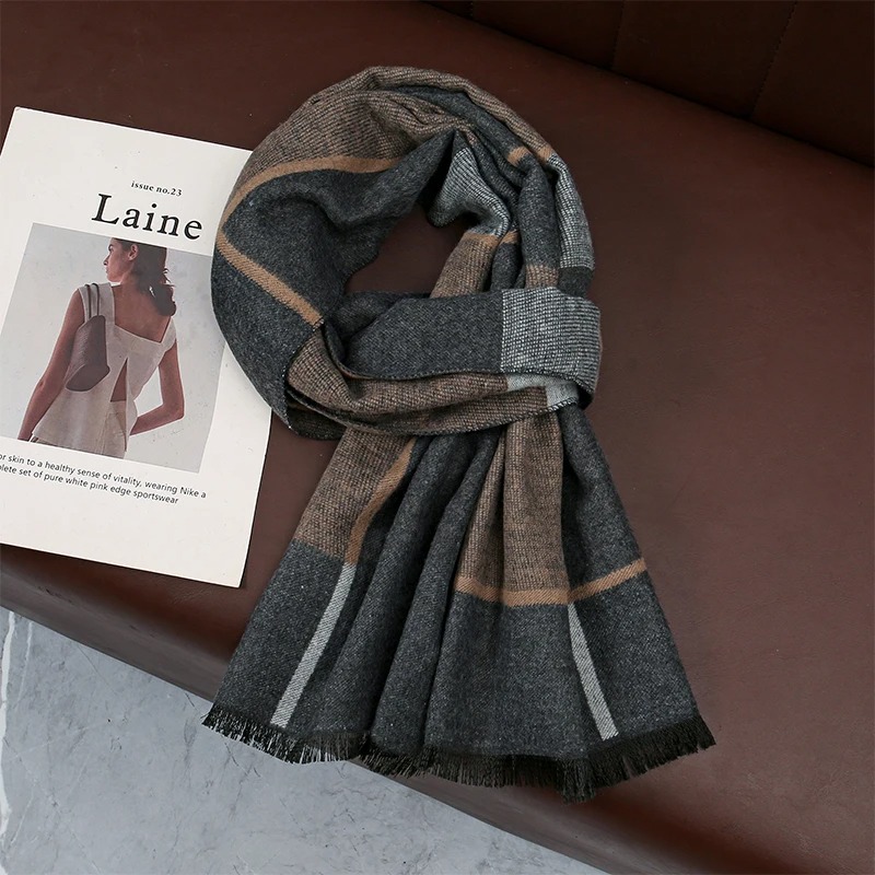 Luxury Winter Man Scarf Plaid Shawl Warm Autumn Cashmere Handkerchief Soft Outdoor Muffler Bufanda Solid Man Scarf 2025