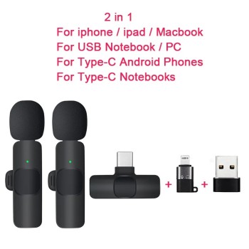 2.4G Wireless Lavalier Microphone Noise Cancelling Audio Video Recording for iPhone/iPad/Android/Xiaomi/Samsung Live Gaming Mic
