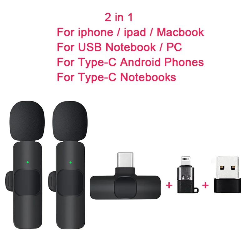 2.4G Wireless Lavalier Microphone Noise Cancelling Audio Video Recording for iPhone/iPad/Android/Xiaomi/Samsung Live Gaming Mic